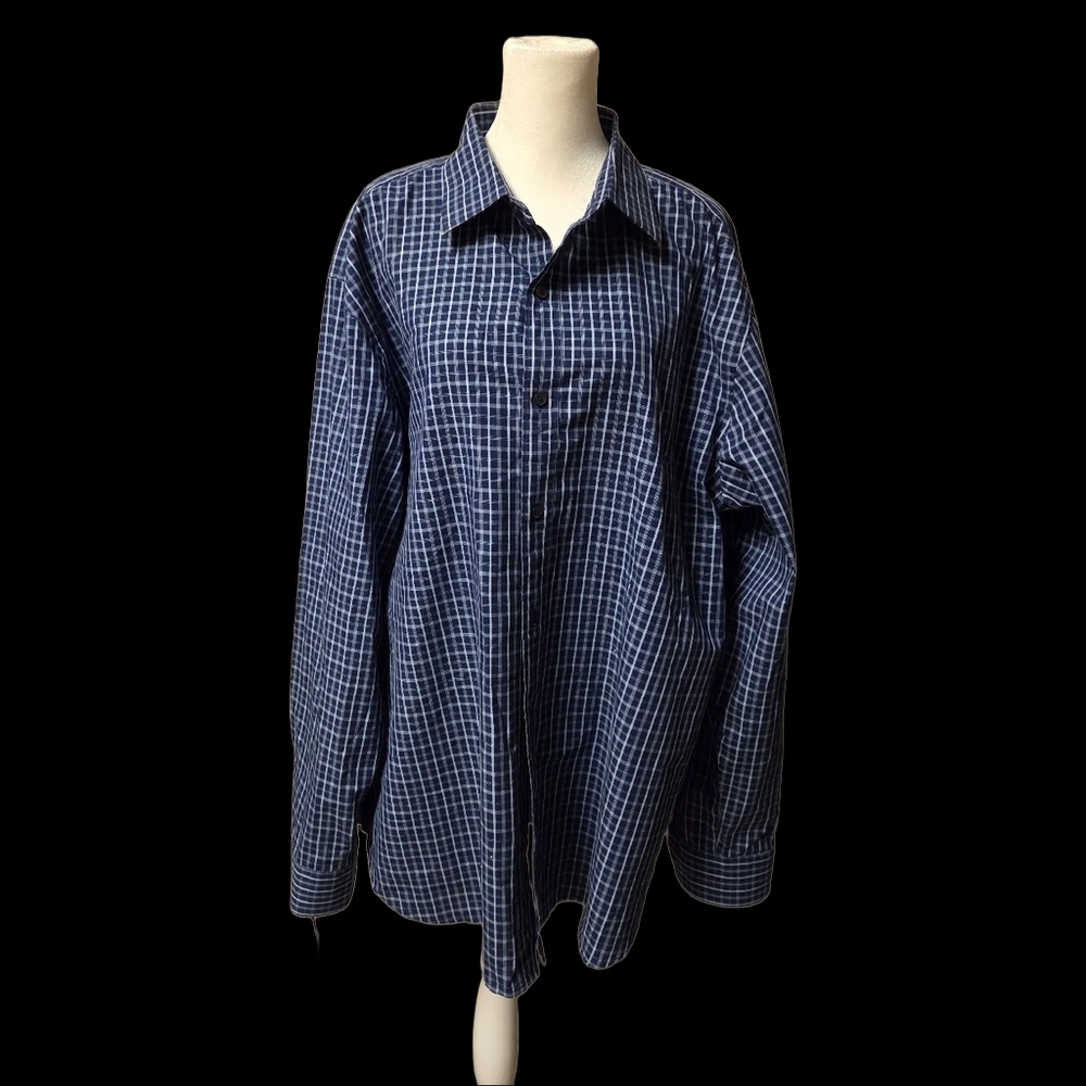 Michael Kors Navy Checkered Button Down Shirt, XL